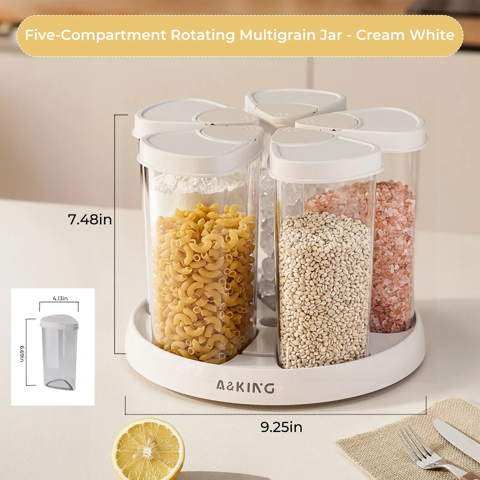 Rotating Grain Storage Jar, Five-Grain Rice Storage Container, Compact Divided Storage Box Ideal for Home Kitchens, Features Airtight Moisture-Proof Design and Transparent Practicality. Perfect for Organizing Essentials and Makes a Thoughtful Gift.