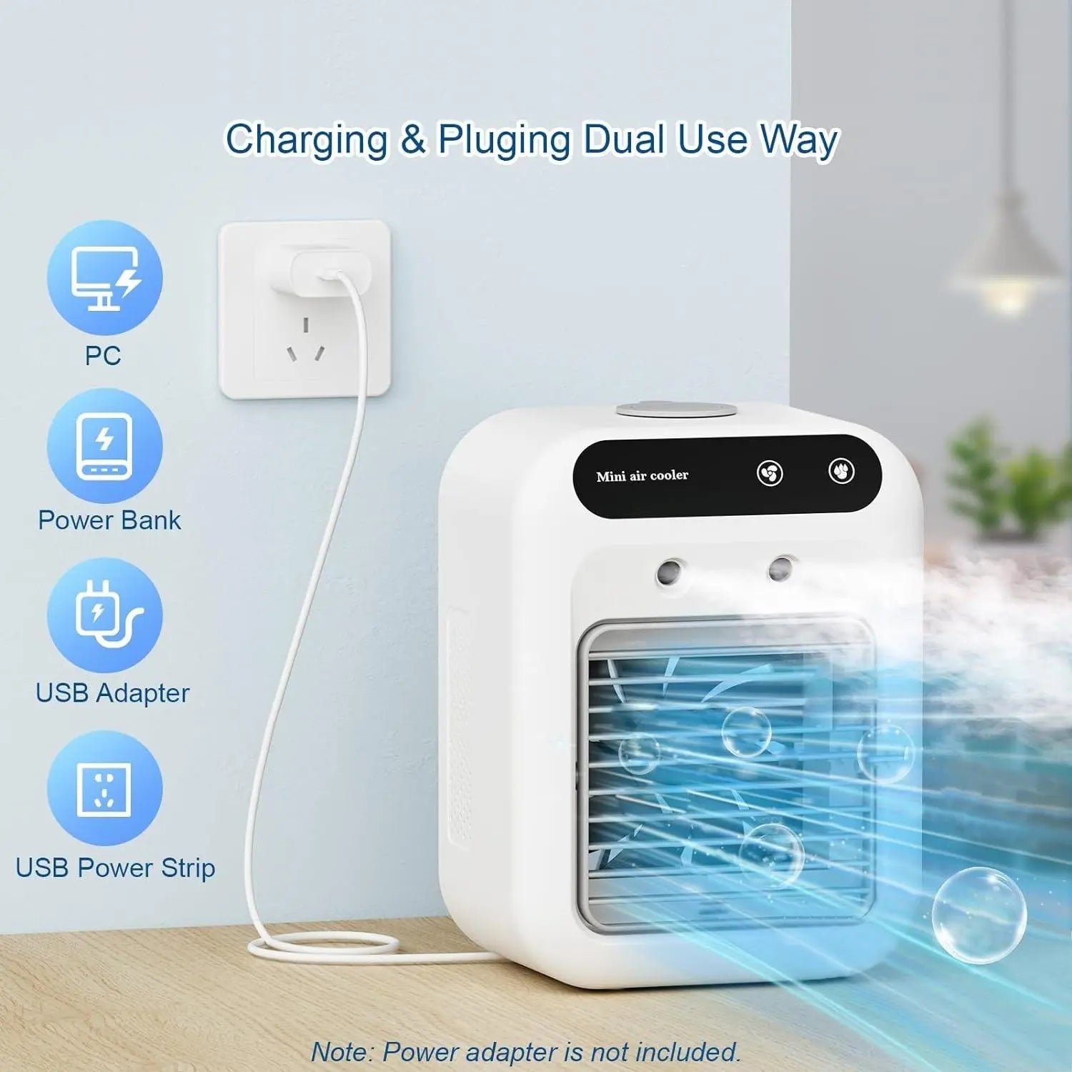 Portable Air Cooler Evaporative, Battery Powered Fan, Personal Portable AC with 2 Speeds & 2 Mist Modes, Rechargeable Air Cooler with 1800Mah Battery, Quiet Air Cooler for Room Car Office Outdoor