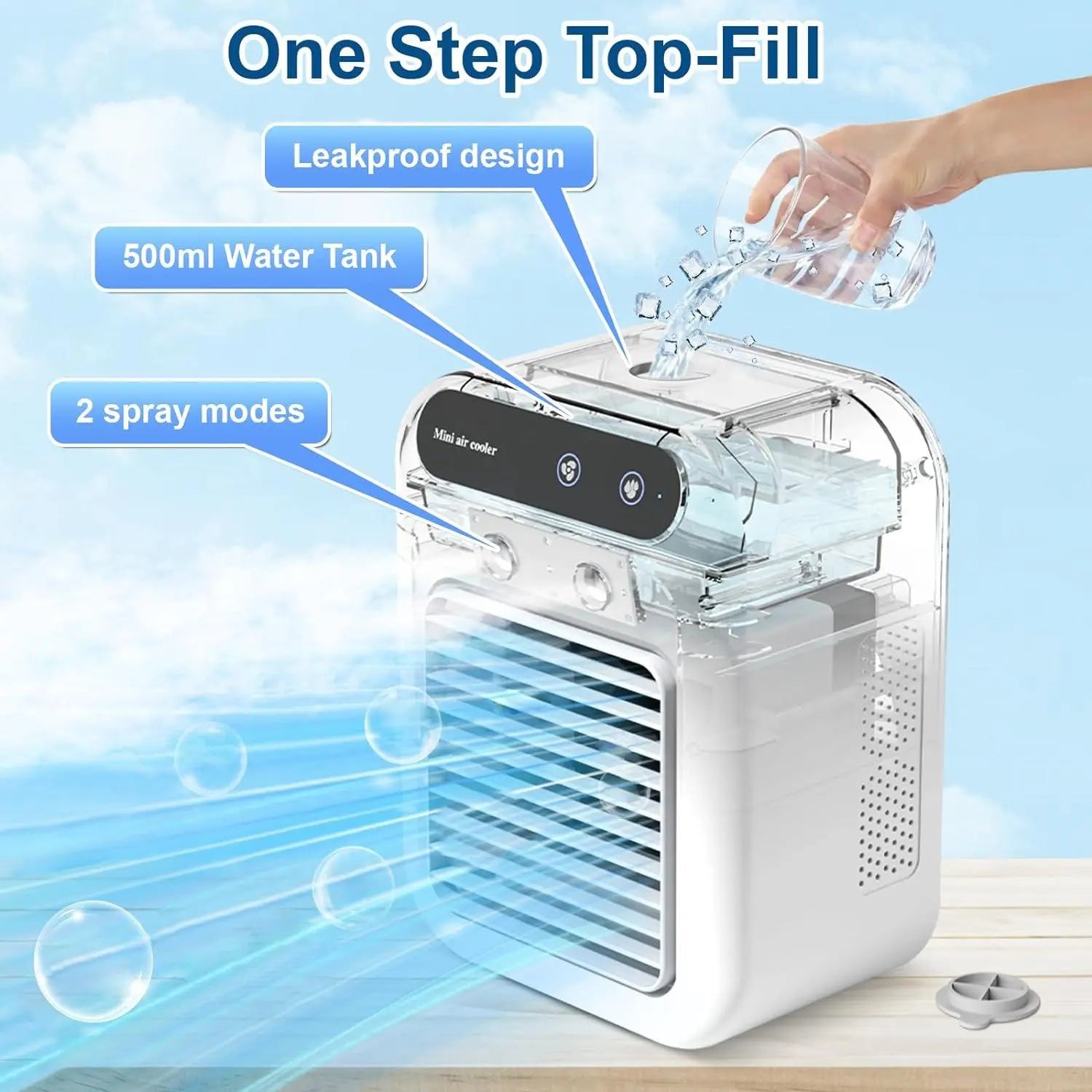 Portable Air Cooler Evaporative, Battery Powered Fan, Personal Portable AC with 2 Speeds & 2 Mist Modes, Rechargeable Air Cooler with 1800Mah Battery, Quiet Air Cooler for Room Car Office Outdoor