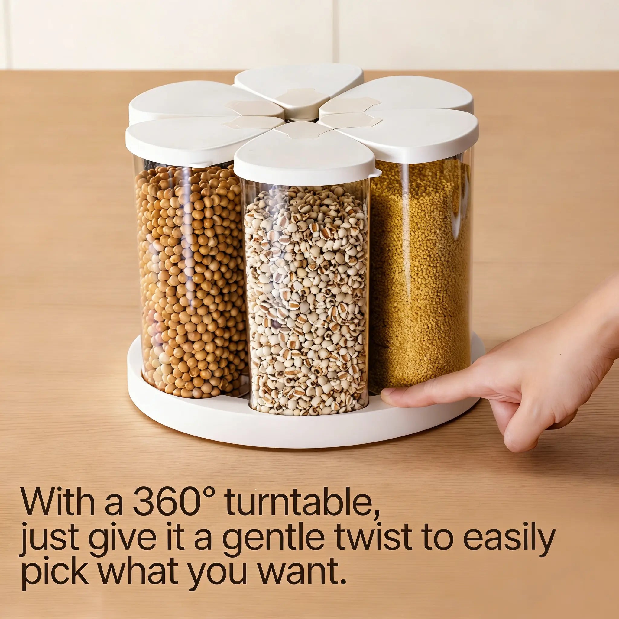 Rotating Grain Storage Jar, Five-Grain Rice Storage Container, Compact Divided Storage Box Ideal for Home Kitchens, Features Airtight Moisture-Proof Design and Transparent Practicality. Perfect for Organizing Essentials and Makes a Thoughtful Gift.