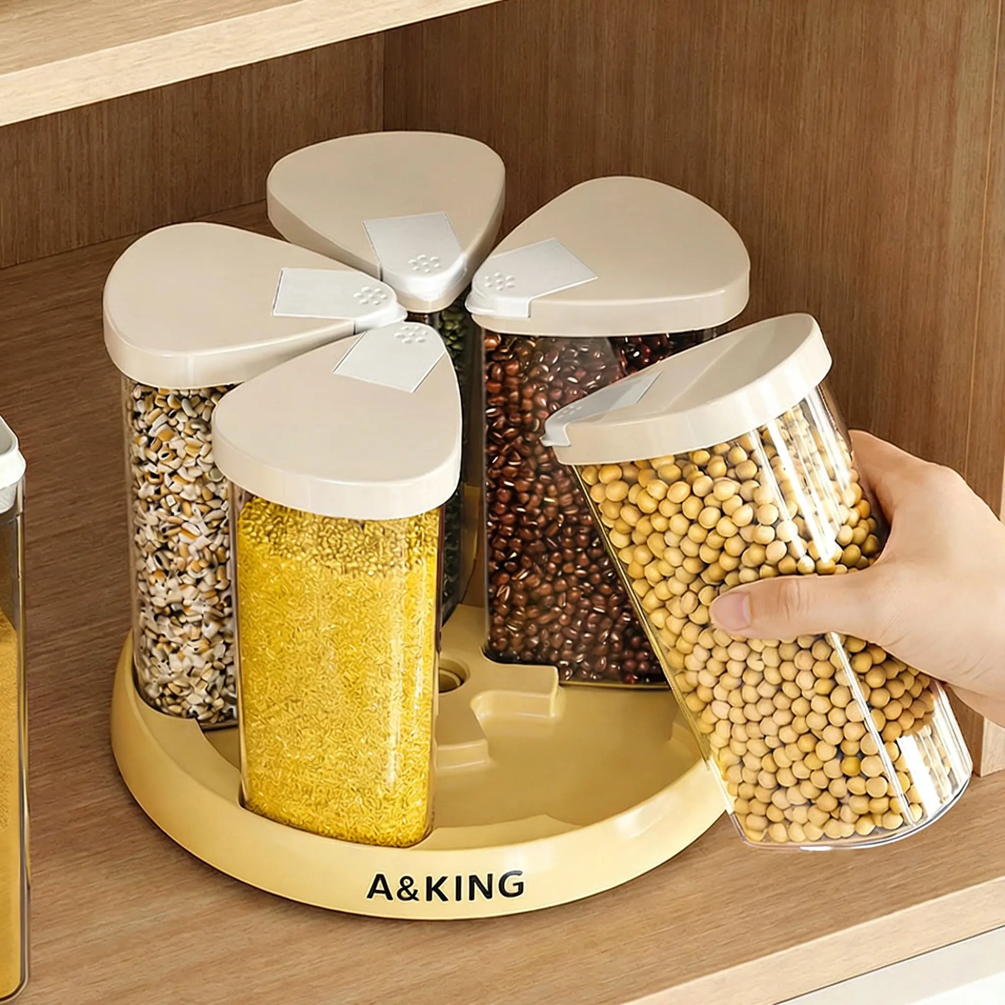 Rotating Grain Storage Jar, Five-Grain Rice Storage Container, Compact Divided Storage Box Ideal for Home Kitchens, Features Airtight Moisture-Proof Design and Transparent Practicality. Perfect for Organizing Essentials and Makes a Thoughtful Gift.