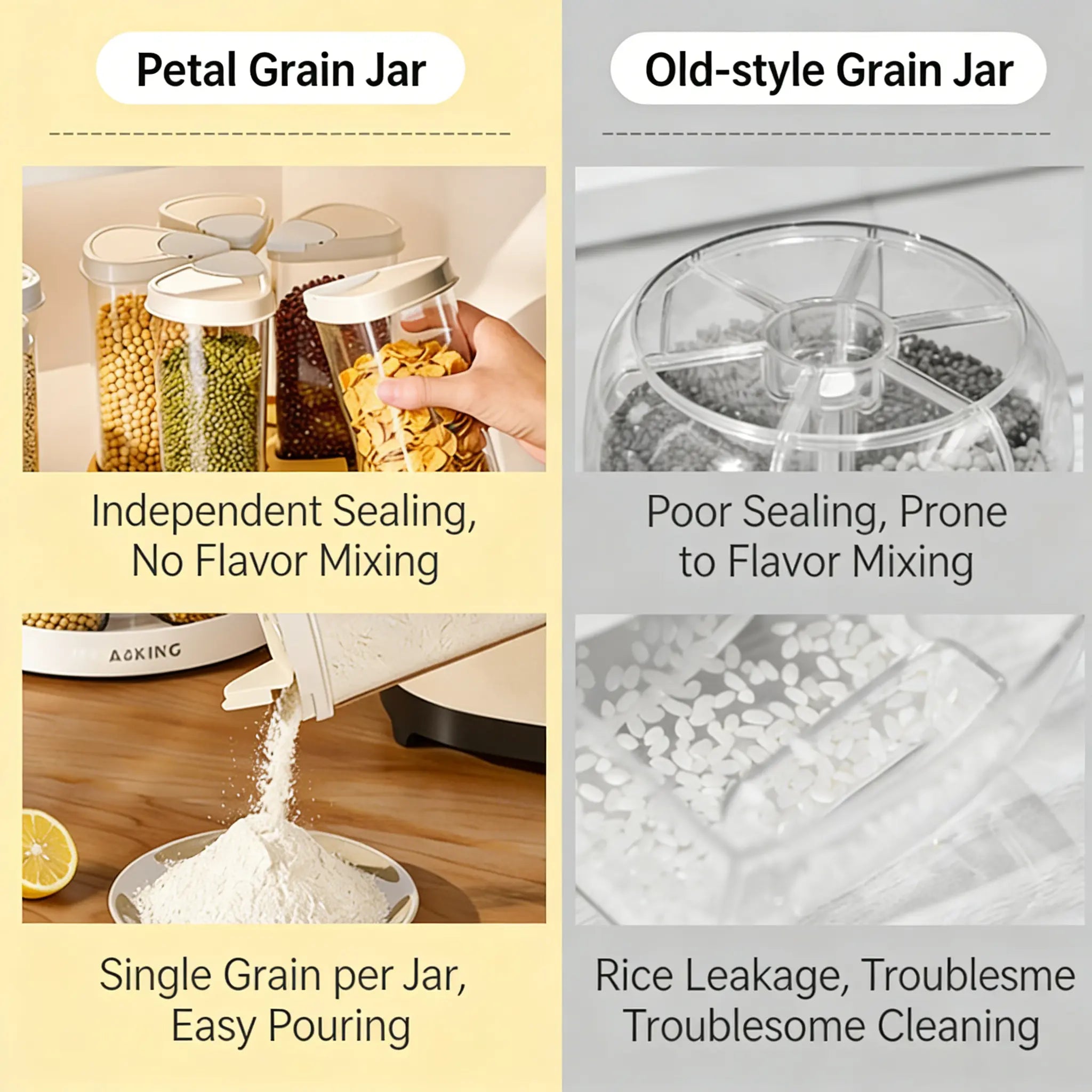 Rotating Grain Storage Jar, Five-Grain Rice Storage Container, Compact Divided Storage Box Ideal for Home Kitchens, Features Airtight Moisture-Proof Design and Transparent Practicality. Perfect for Organizing Essentials and Makes a Thoughtful Gift.