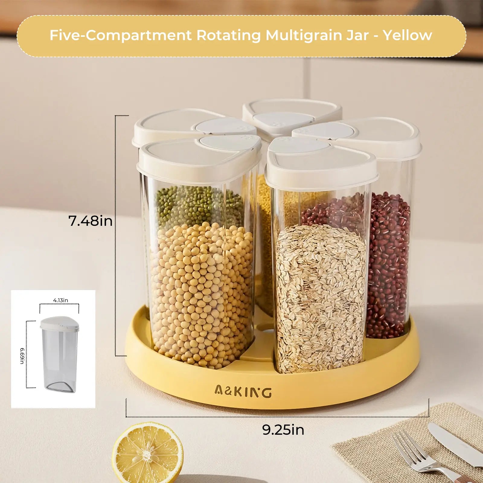 Rotating Grain Storage Jar, Five-Grain Rice Storage Container, Compact Divided Storage Box Ideal for Home Kitchens, Features Airtight Moisture-Proof Design and Transparent Practicality. Perfect for Organizing Essentials and Makes a Thoughtful Gift.